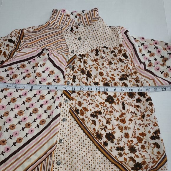 Free People Hazel Patchwork Button Down Blouse in Tea Combo Size XS - Picture 10 of 13